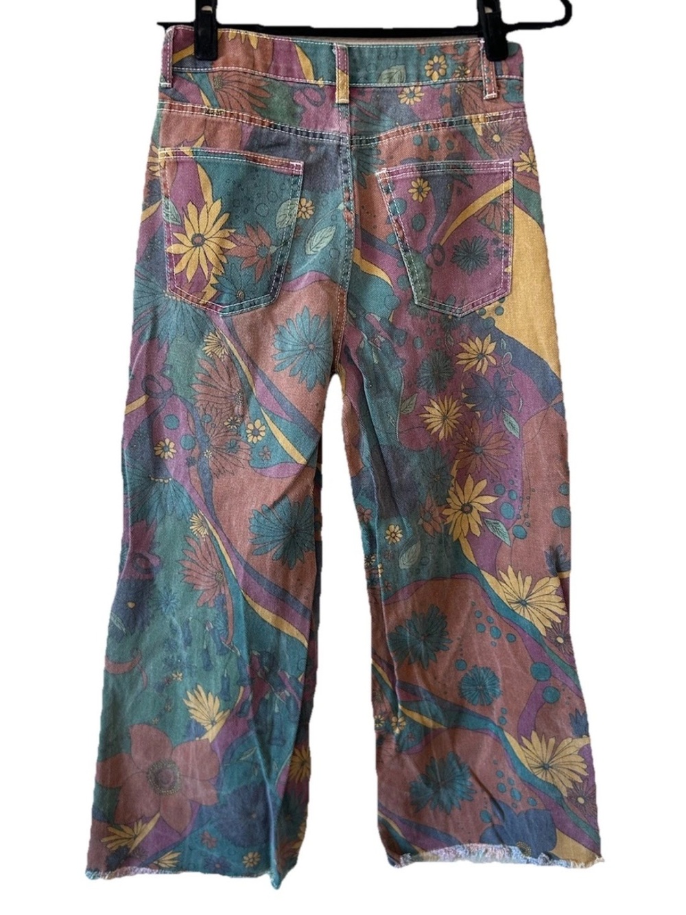 Vintage Psychedelic Floral Wide Leg Jeans Multi Colored Hippie Boho Festival S/M - Picture 3 of 15